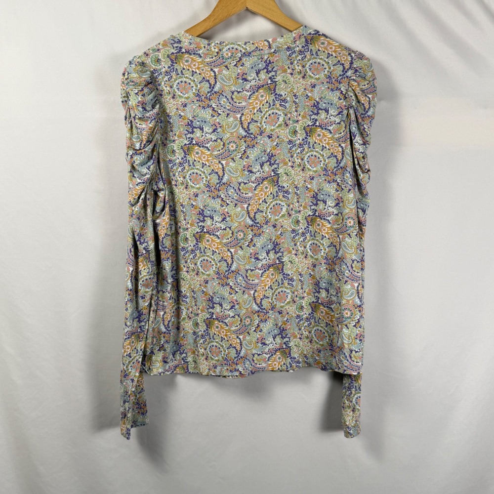 Maison d'Amelie Paris Womens L Paisley Ruched Puff Shoulder Long Sleeve Top - Picture 3 of 8